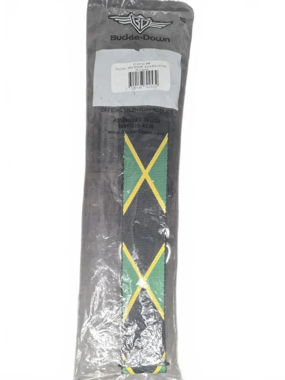 Buckle-Down Jamaican Flag Dog Collar Black Green Yellow 16-23 inches